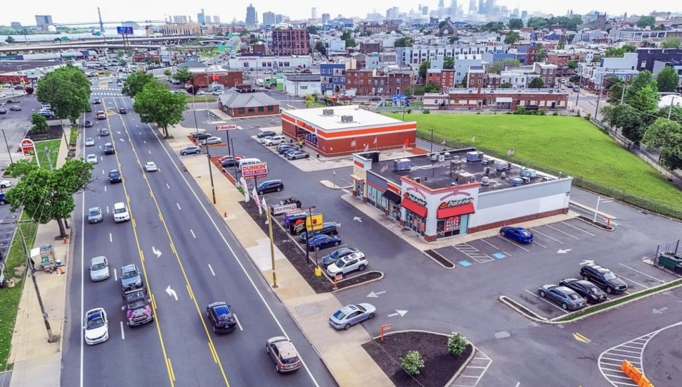 Overhead view of Aramingo Avenue retail properties