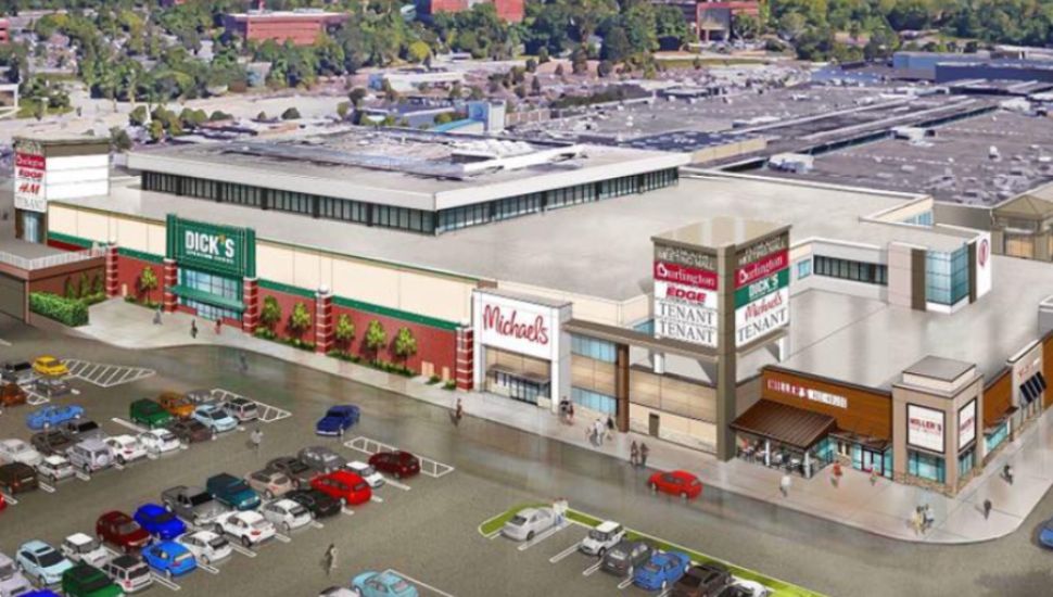 Aerial view of Dick's, Michael's, and Millers Ale House at the Plymouth Meeting Mall.