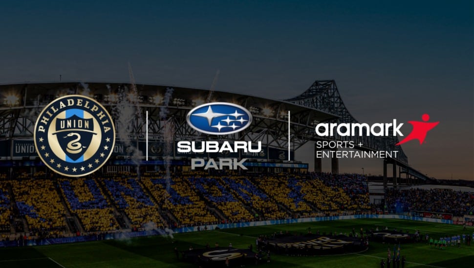 The Aramark logo has now been added to the Philadelphia Union and Subaru Park logos now that it's partnering to provide concessions at the Chester soccer stadium.