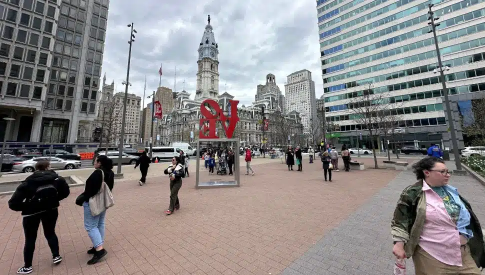 Love Park with City Hall Tower in the background.