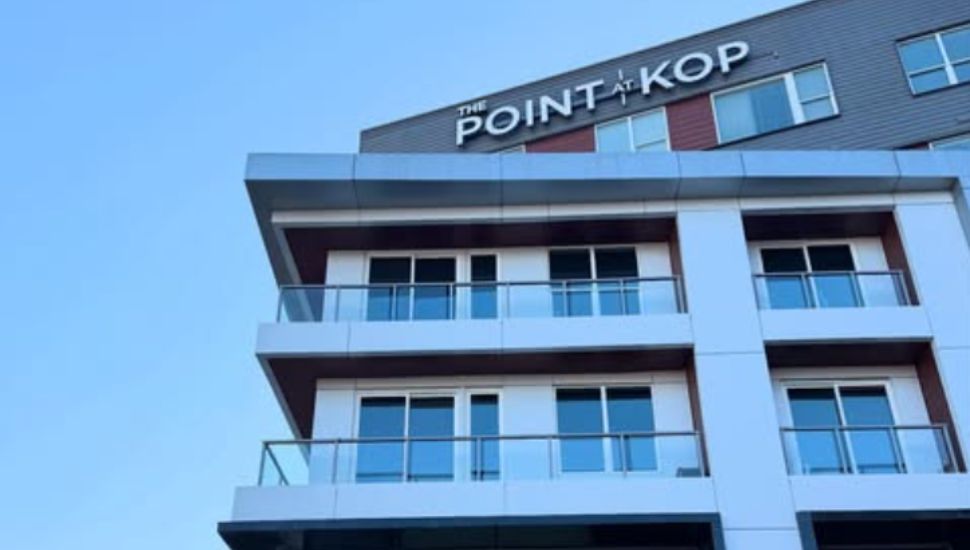 The ground view of an apartment balcony at the Point at KOP.