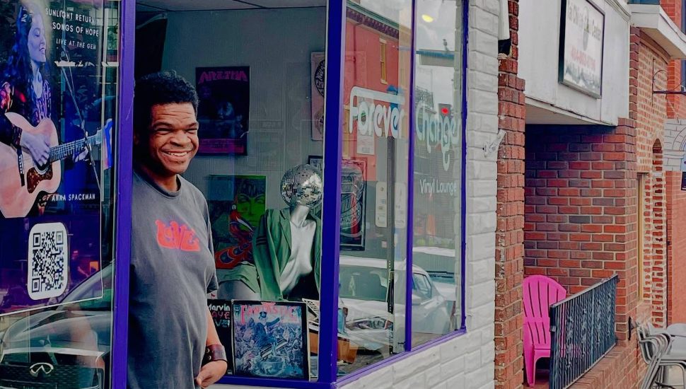 Shawn Cephas outside of record store.