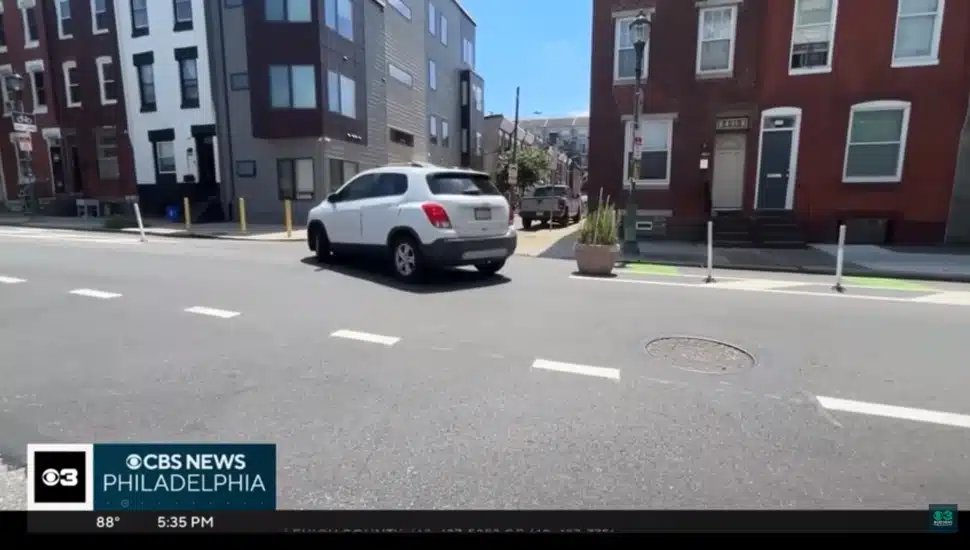 A car driving on the road.
