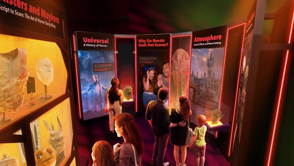 Rendering of people visiting The Franklin Institute and Comcast NBCUniversal are collaborating on a new exhibit called "Universal Theme Parks: The Exhibition."