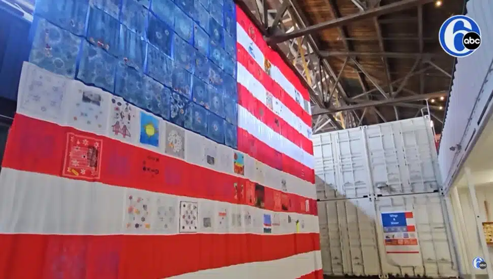 Giant American flag on display.