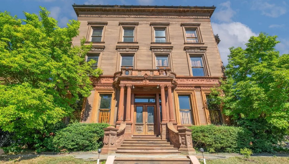Exterior of historic Bergdoll Mansion at 2201-5 Green Street.