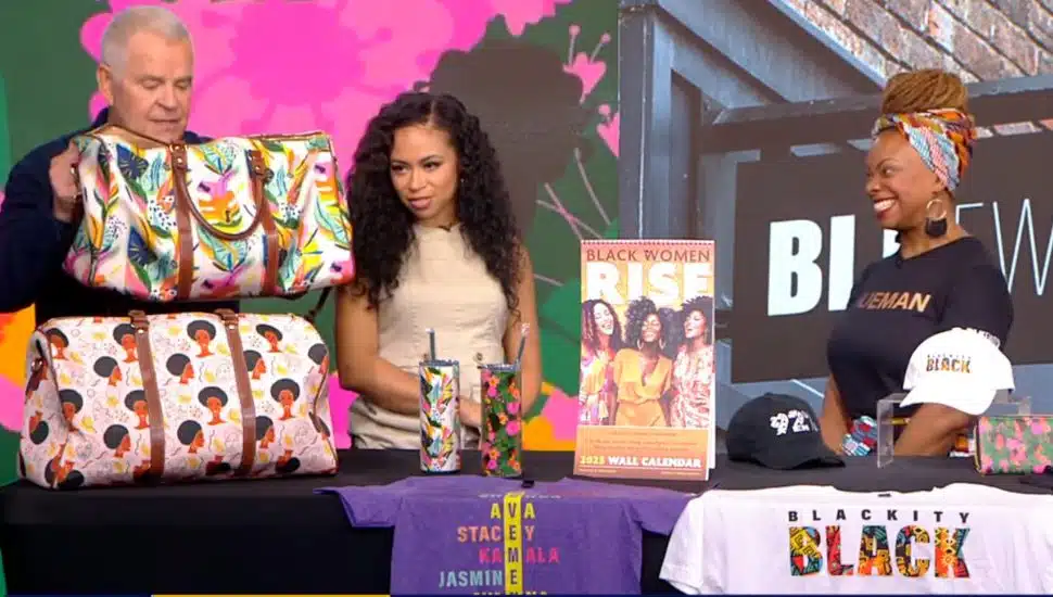 Erica Keith, far right, on FOX29 showing off her brand and items.