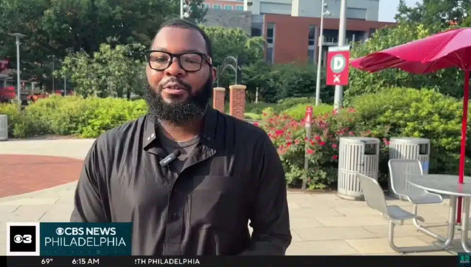 George Lane talking on Temple University's campus.