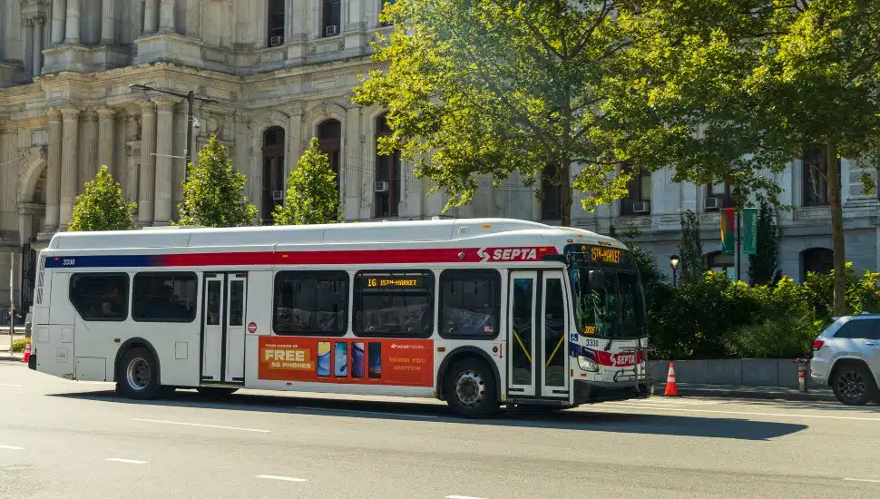 A SEPTA bus driving down the street.