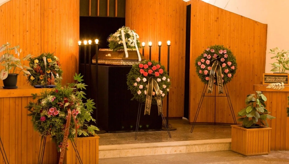 A shrine inside a funeral home.