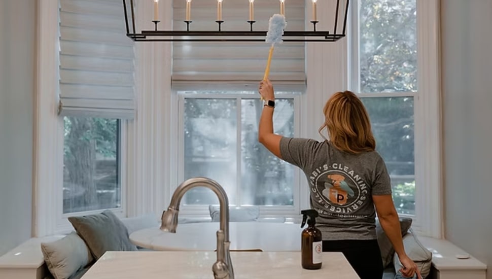 A woman cleaning.