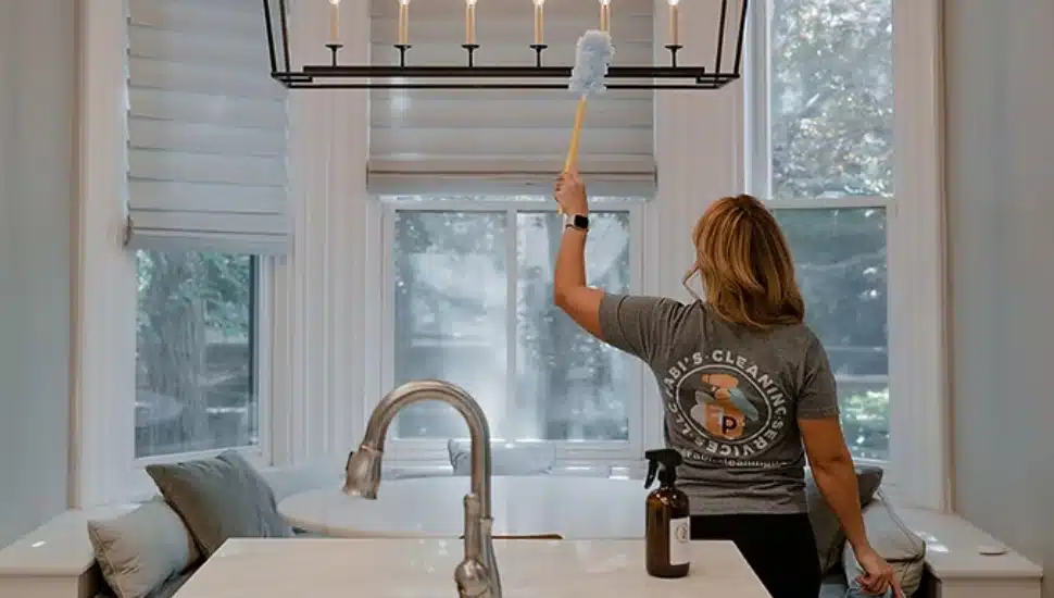 A woman cleaning.