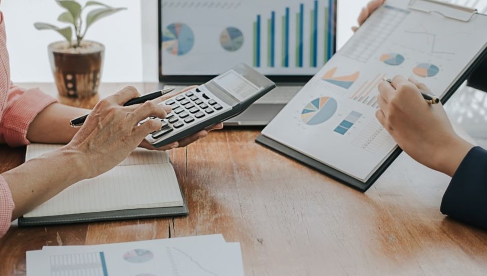 Accountants work across the table from one another.