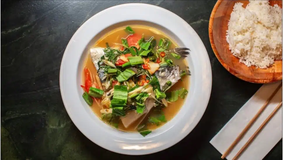 A plate of Southeast Asian food.