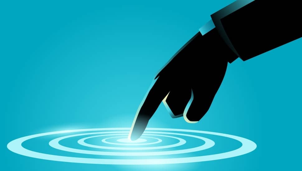 Finger making a ripple illustration.