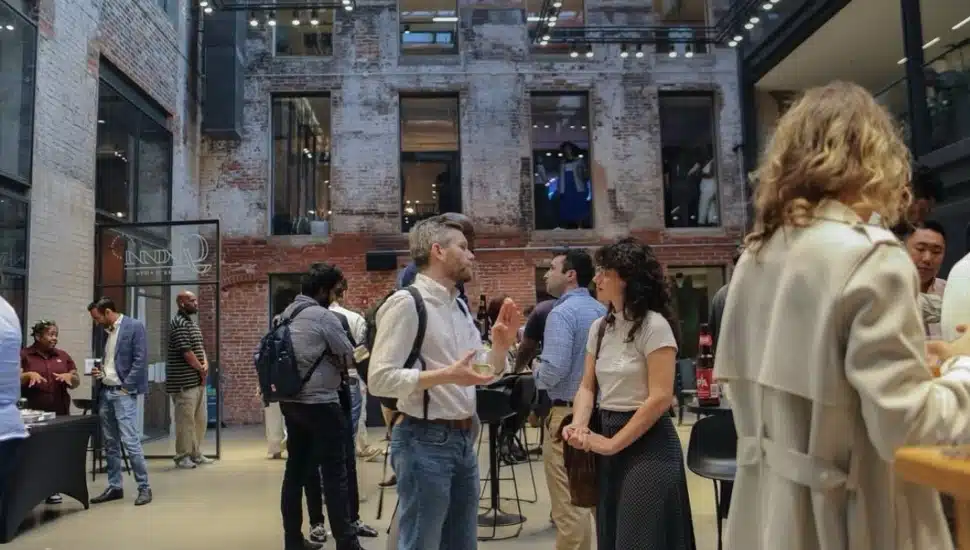 People networking at a 1Philadelphia event.