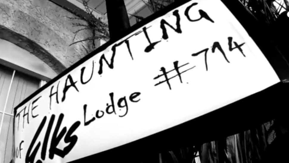 The sign for The Haunting of Elks Lodge #714.