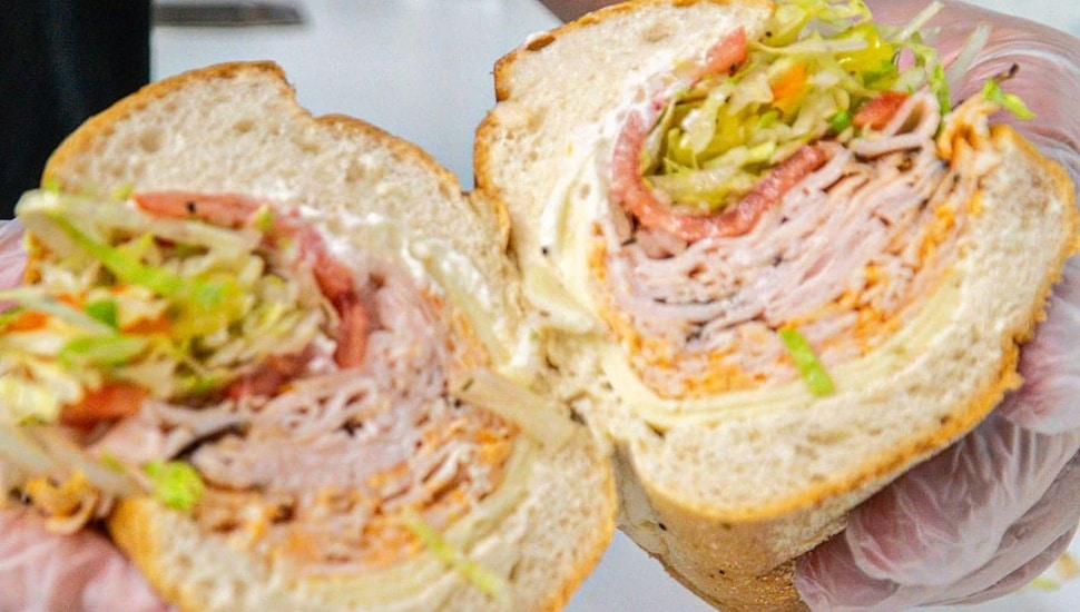 A closeup of a hoagie.