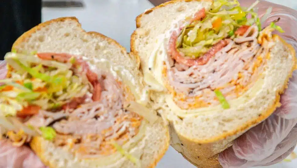 A closeup of a hoagie.