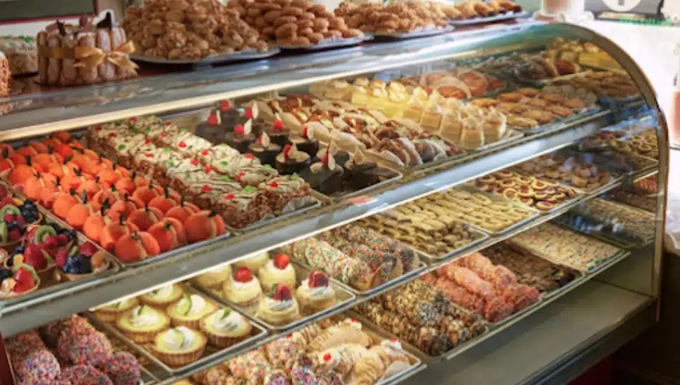 A window of many sweets inside Isgro Pastries.