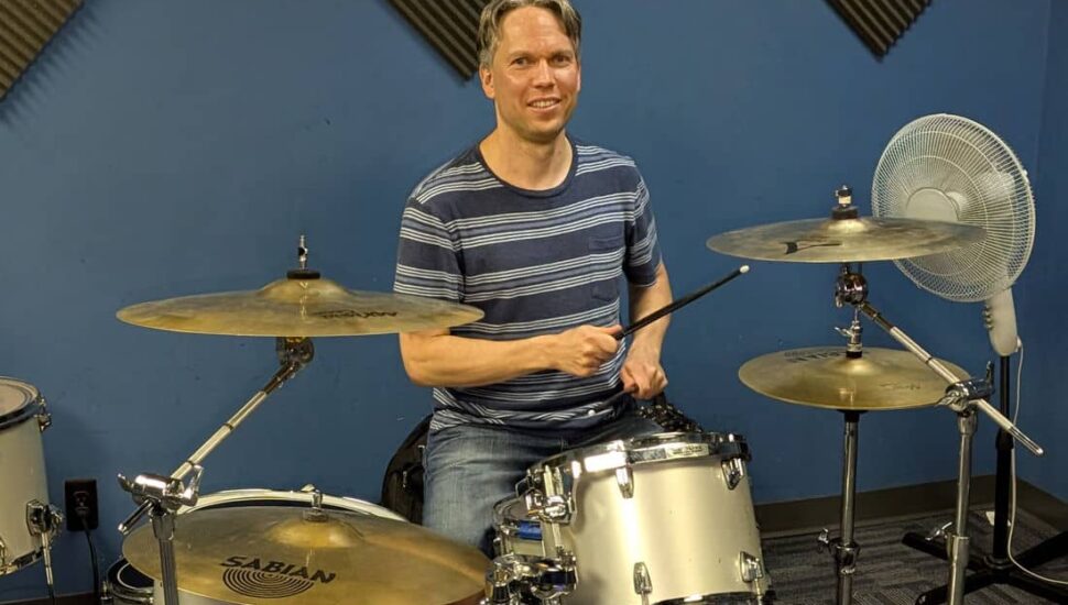Michael Yatauro playing the drums. Michael Yatauro is an associate professor of mathematics at Penn State Brandywine.