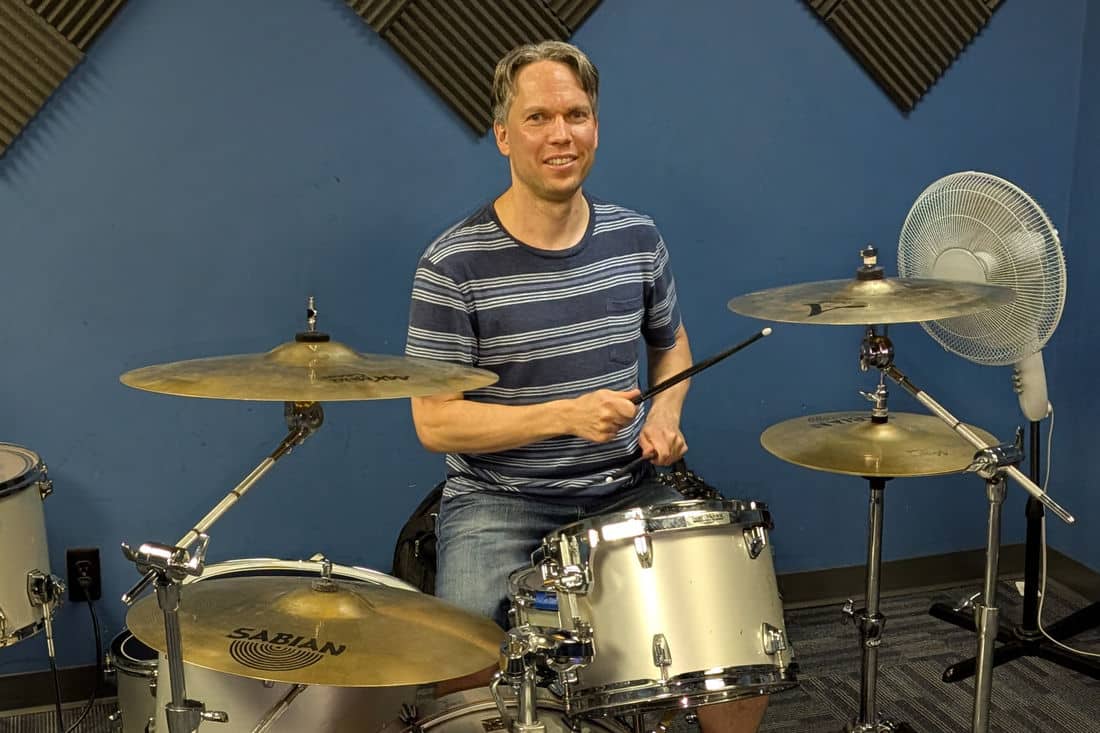 Michael Yatauro playing the drums. Michael Yatauro is an associate professor of mathematics at Penn State Brandywine.