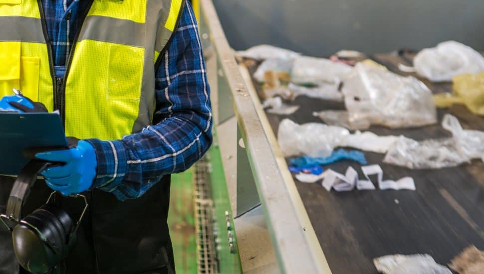 Waste Management Facility Worker Preparing Documentation.