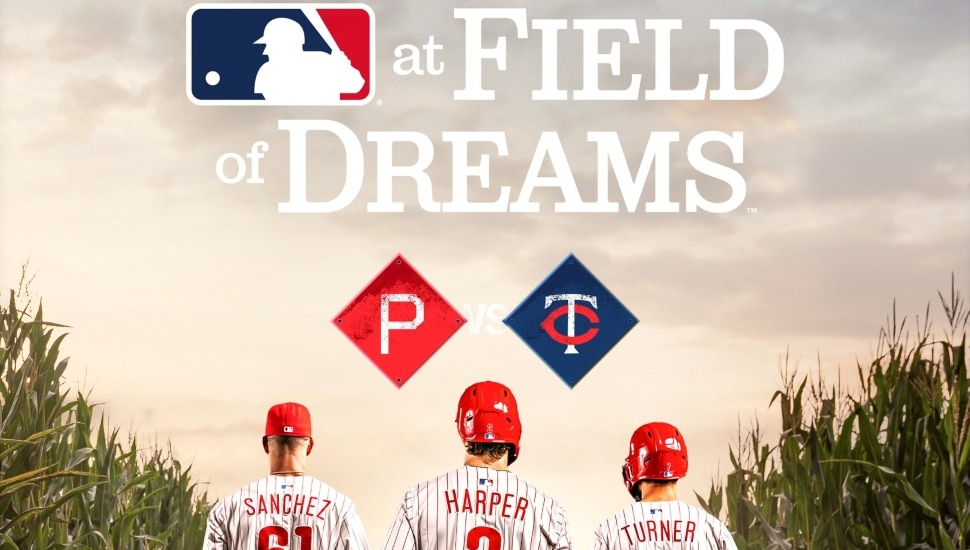 Field at Dreams Game poster between Phillies and Twins.