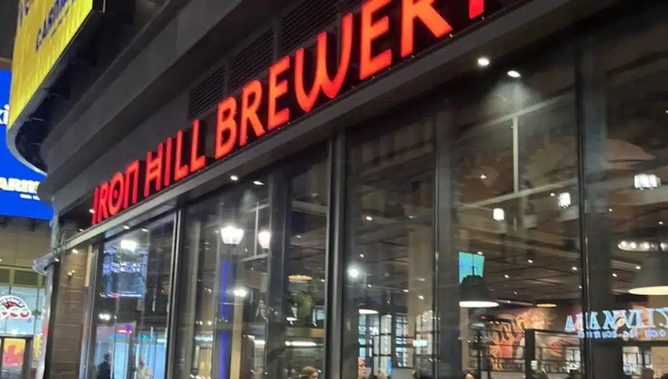 Closeup of Iron Hill Brewery location in Center City Philadelphia.