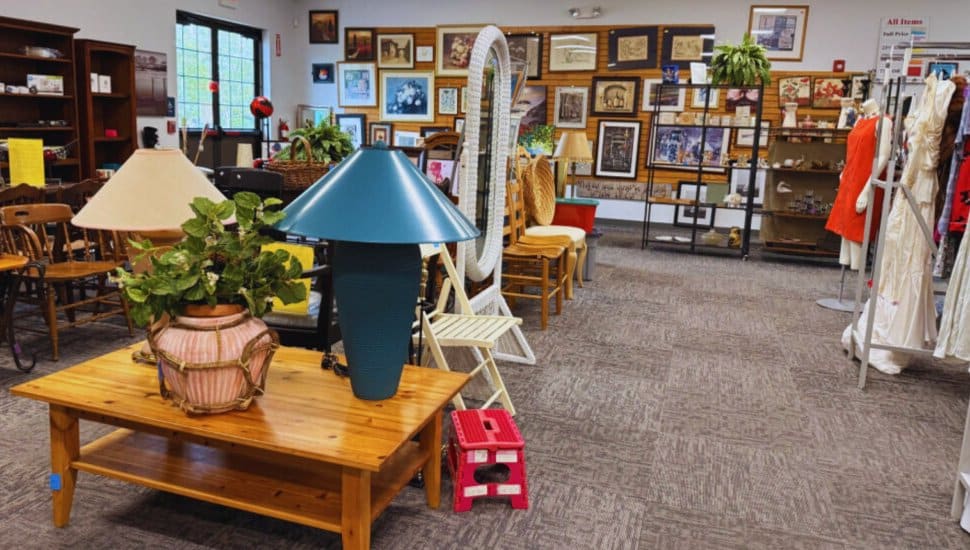 Clothes and furniture at NOVA Thrift Shop.