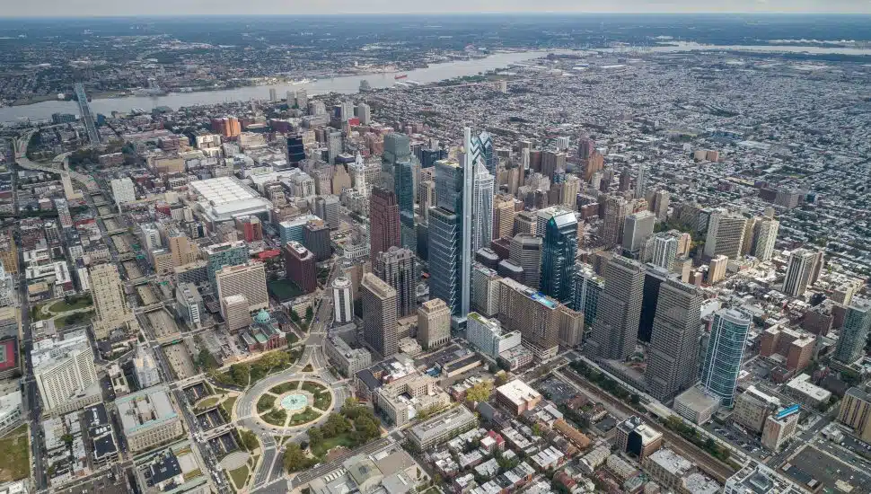 Top view of downtown Philadelphia skyline.
