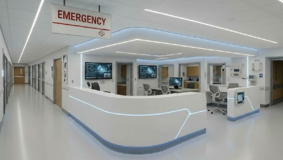 A rendering of a re-imagined emergency department developed by KQT as a potential clinical area upgrade at Taylor Hospital.