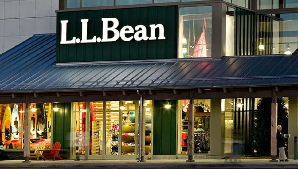 An L.L. Bean store at night.