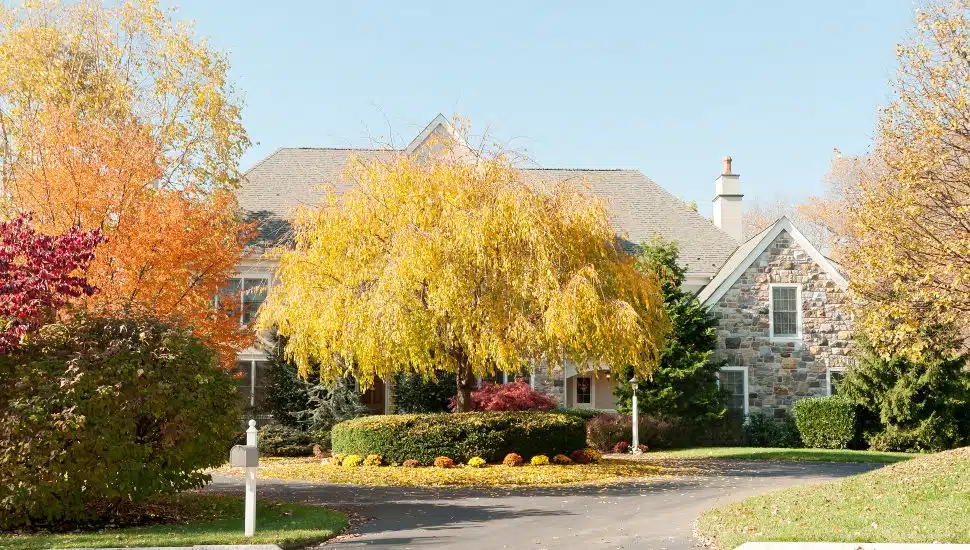 Upscale family house with autumn trees in Philadelphia.