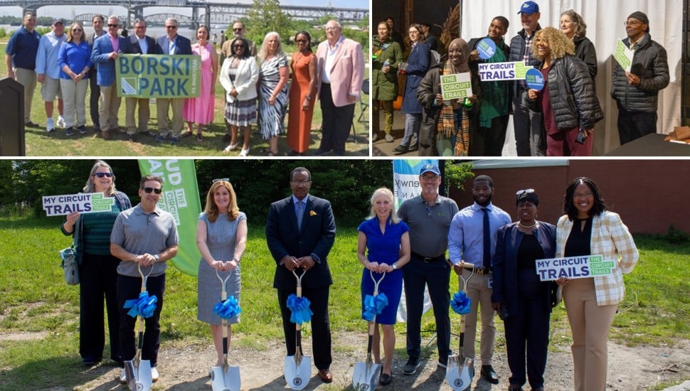 Collage of groundbreaking and celebration photos.