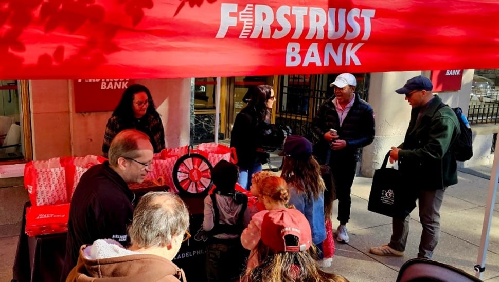 Bank's red promotional tent.