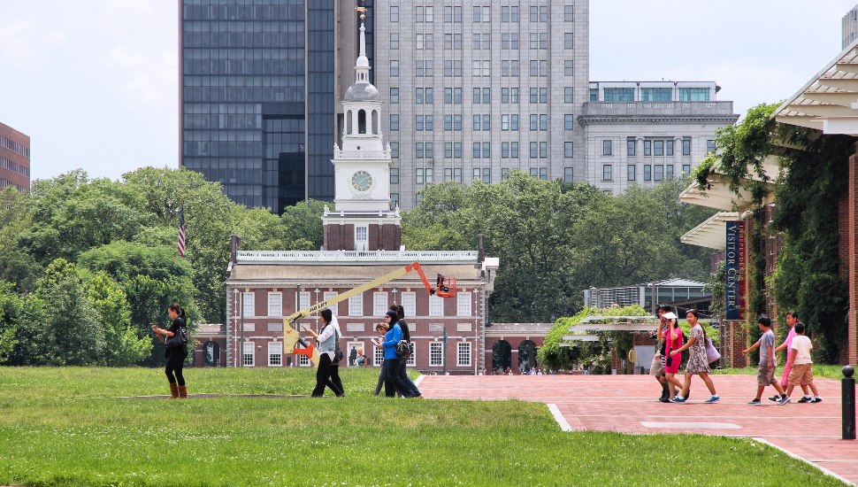 People visiting Independence National Historical Park in Philadelphia.