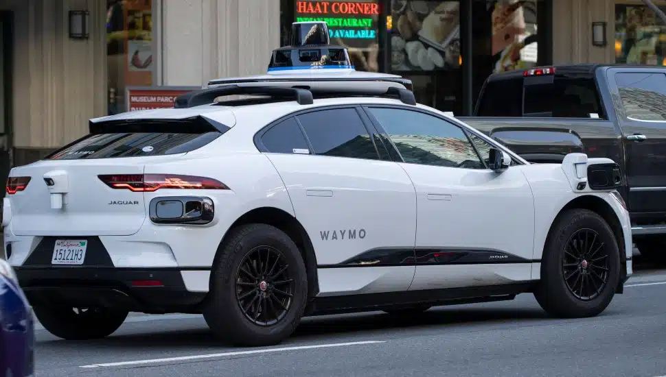 Waymo's self-driving Jaguar I-Pace electric car on the streets.