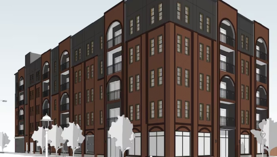 A rendering of the new 46-unit apartment building coming to Germantown.