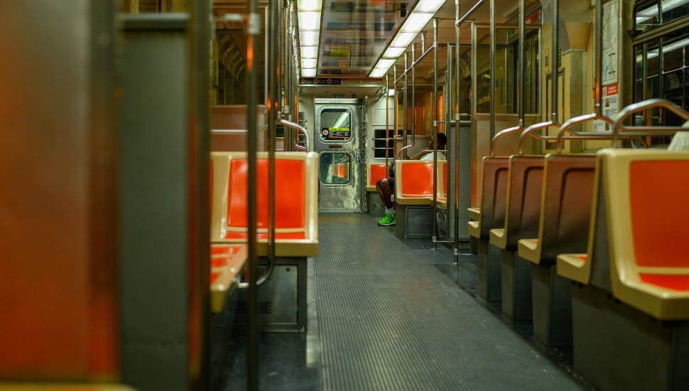 Inside Broad Street Line SEPTA subway train.