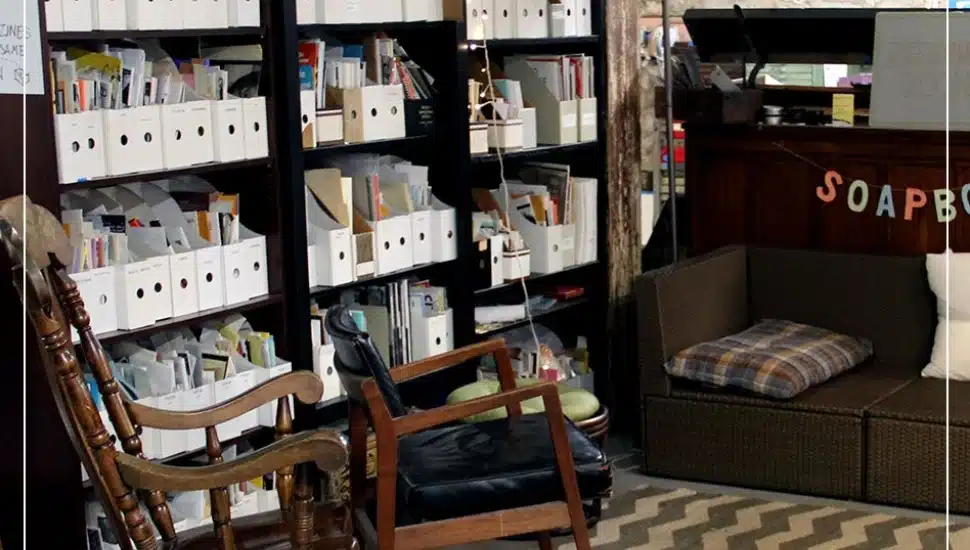 Studio and library inside The Soapbox.