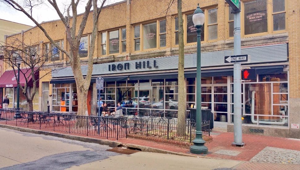 The exterior of Iron Hill Brewery in West Chester.
