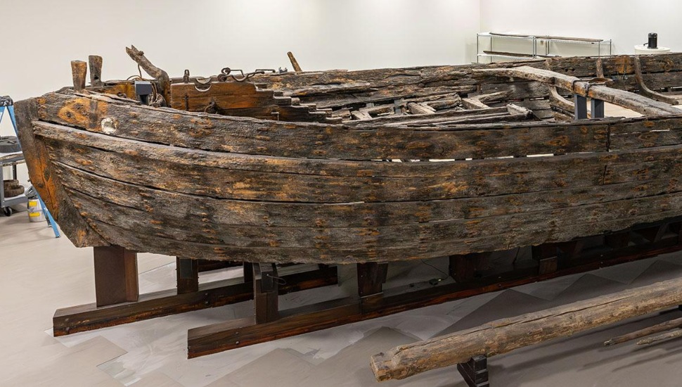 Philadelphia gunboat on display on display at the National Museum of American History.