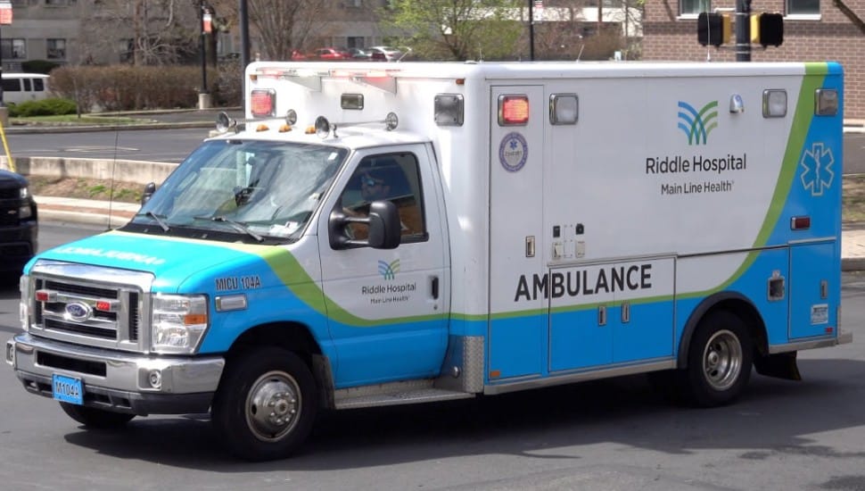 A Riddle Hospital ambulance responds to a call.