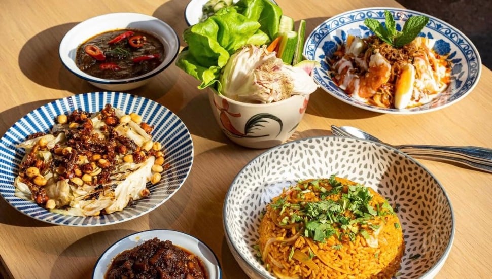 Several plates of food.