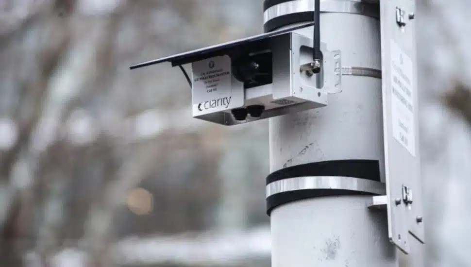 A solar-powered air quality sensor.