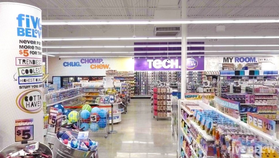 Inside a Five Below store.