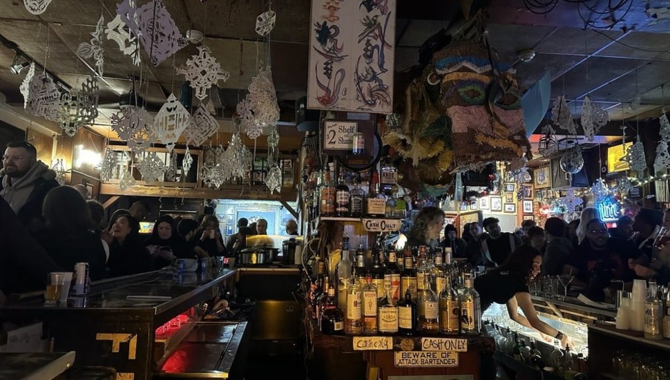 Inside Dirty Franks dive bar.