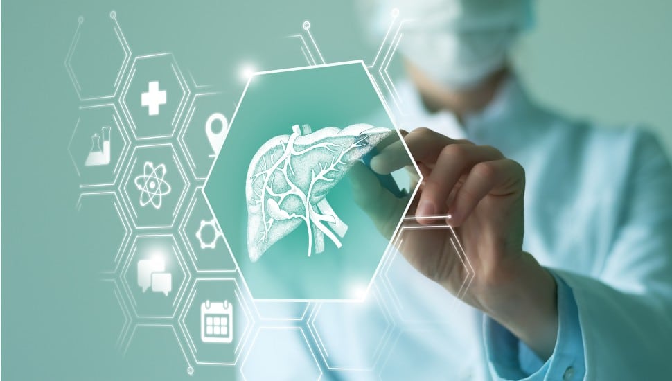 Telemedicine and human Liver recovery concept. Neutral color palette, copy space for text.