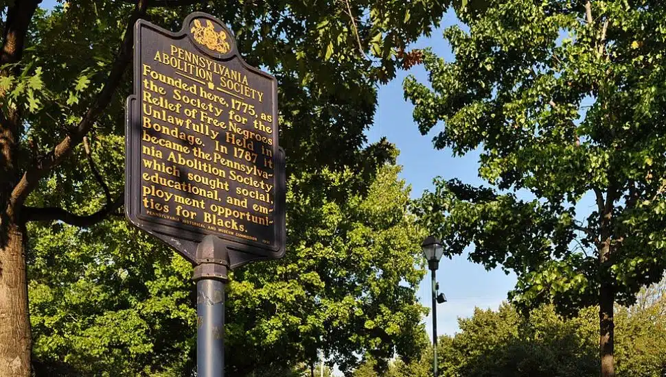 Pennsylvania Abolition Society historical marker in Philadelphia.